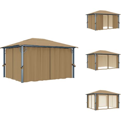Pavillons & Partyzelte - Living Pavillon mit Vorhang 400x300 cm Taupe Aluminium (1/5)