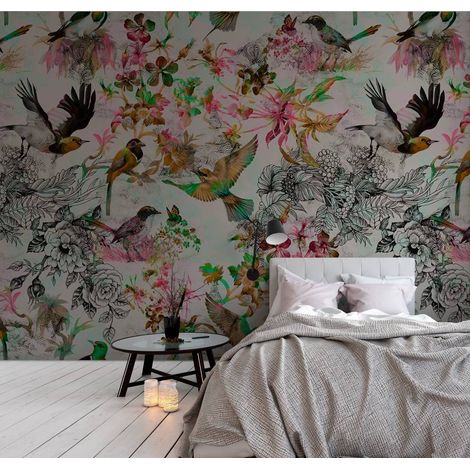 Papier peint panoramique original motif floral | Tapisserie panoramique nature pour chambre adulte | Papier peint panoramique élégant pour salon - 270 x 400 cm (4 pièces) (1/5)