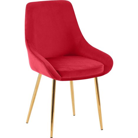 Chaise de salle à manger x1 élégance confort design moderne en velours rouge structure métallique doré 100007801 (1/5)
