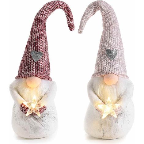 Babbo Natale Luminoso in Stoffa e Pelliccia Set da 2 Decorazioni Natalizie da Tavolo Idea Regalo (1/4)