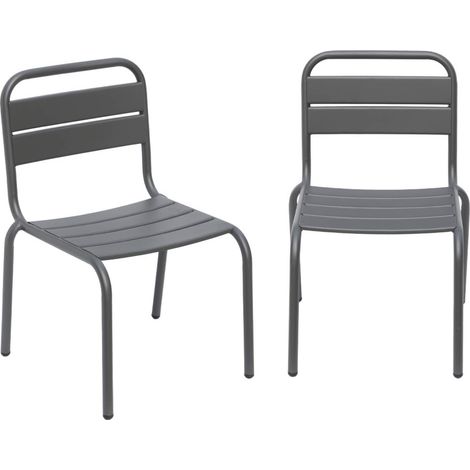 Salon de jardin enfant. lot de 2 chaises en métal anthracite pour enfant