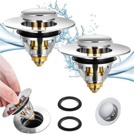 Promotion Universel Bonde de Lavabo Pop-Up, 2 Pièces Flitre de Vidange Anti-Bloqué, Bonde de Baignoire en Acier Inoxydable et Cuivre Pur, Flitre Cheveux Anti-Odeur pour Les Trous de 34 à 38mm, (1/5)