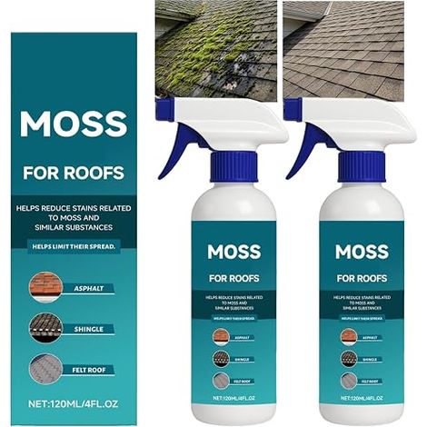 Spray nettoyant multi-usages pour toitures, anti-mousse et anti-algues, nettoyant pour tuiles, nettoyant pour toitures (2 flacons) (1/5)