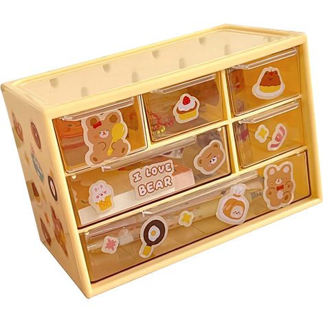 Poubelle de Bureau 6 Tiroirs en Plastique Empilable 3 Niveaux Boîte de Rangement pour Fournitures à Domicile, Dortoir, Bureau - Jaune (1/5)