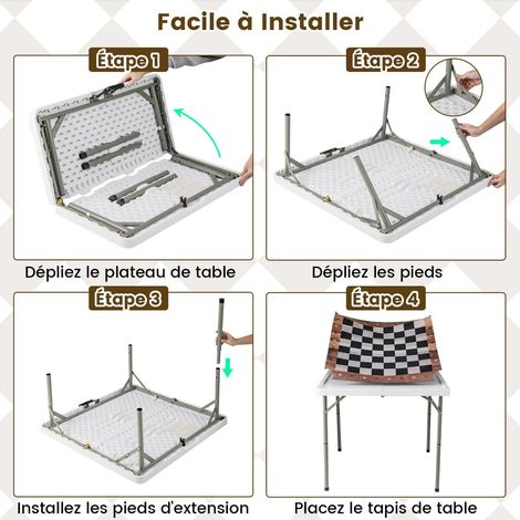 Table d'échecs pliante 90 cm en HDPE avec tapis amovible et porte-gobelets pour jeux en intérieur et pique-niques (1/5)