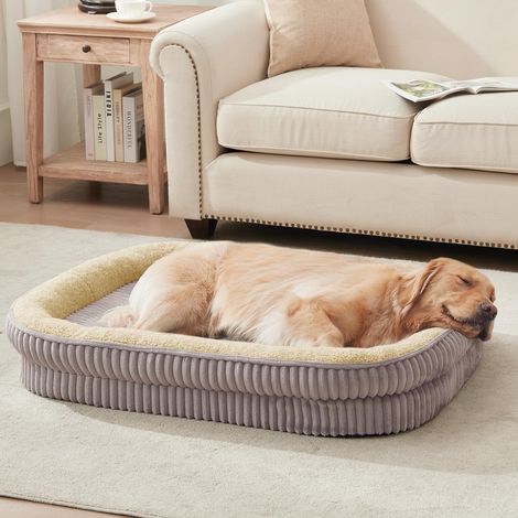 Panier pour Chien, lit orthopédique pour Chiens de Taille Moyenne, canapé pour Chien en Mousse Haute densité, Housse Amovible et Lavable, Base antidérapante, Gris (1/5)