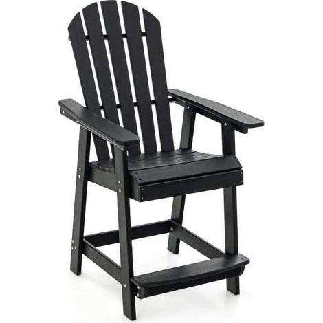 Tabouret de bar noir en HDPE avec accoudoirs, repose-pieds et dossier large résistant aux intempéries pour jardin terrasse et (1/5)