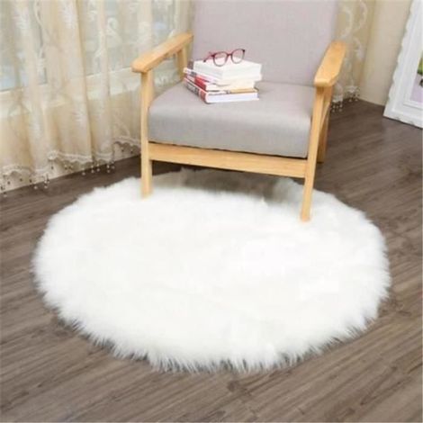 Souple, Chaude, Douce au Toucher, Ne perd pas sa Couleur, tapis couverture de fourrure fausse, BLANC, diamètre : 100cm (1/3)