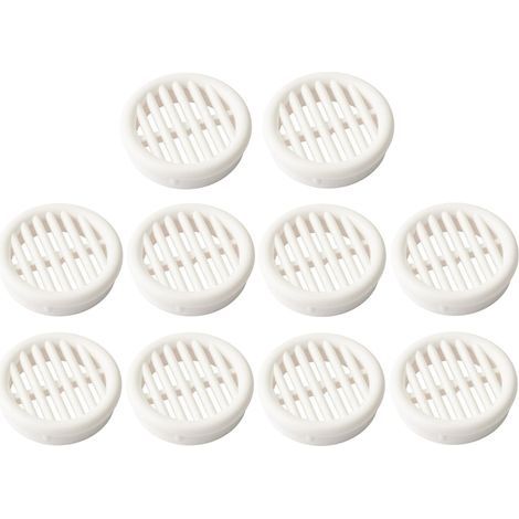 10x Grille de ventilation aération ronde plastique diamètre encastrement 39.5mm hauteur 11mm cache protection plafond mur menuiserie, blanc (1/4)