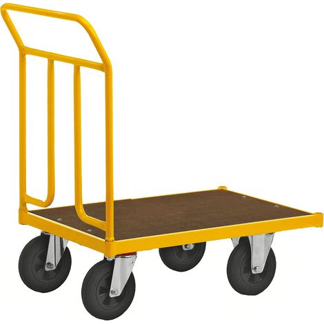 Kongamek Plattformwagen pulverbeschichtet mit Ladefläche 700x454mm aus MDF, Schiebebügel und Gummibereifung mit Bremse (1/3)