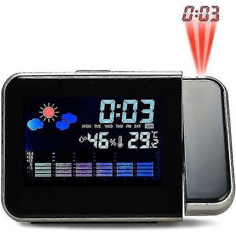 Réveil LED, horloge de projection, thermomètre, hygromètre, station météo sans fil, montre numérique, fonction snooze, radio-réveil de bureau ou de table (1/5)