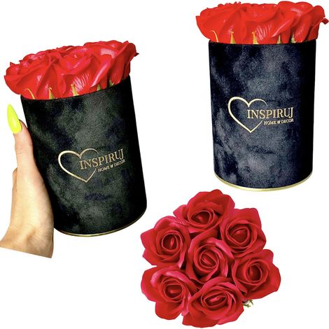 Flowerbox Inspiruj - Scatola nera con rose di sapone - n. 14 Rosso (1/5)
