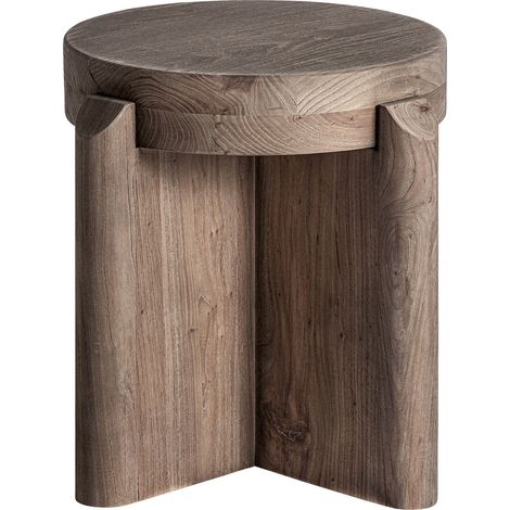Tabouret jacquard contemporain en bois d'orme marron translucide - Marron bois translucide (1/4)