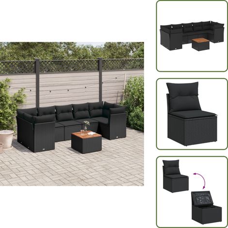 8-tlg. Garten-Sofagarnitur mit Kissen Schwarz Poly Rattan - Gartenmöbel Set - Outdoor Möbel - Rattan Sofa - Lounge Set - Esstisch (1/5)