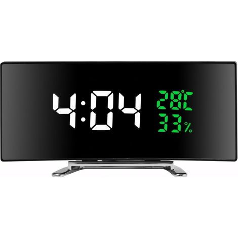 Réveil numérique LED avec affichage de la température et de l'humidité de l'air - Écran incurvé de 6 pouces - Mode snooze - Format 12 à 24 h - Horloge de bureau - Alimentation secteur - 3 (1/5)