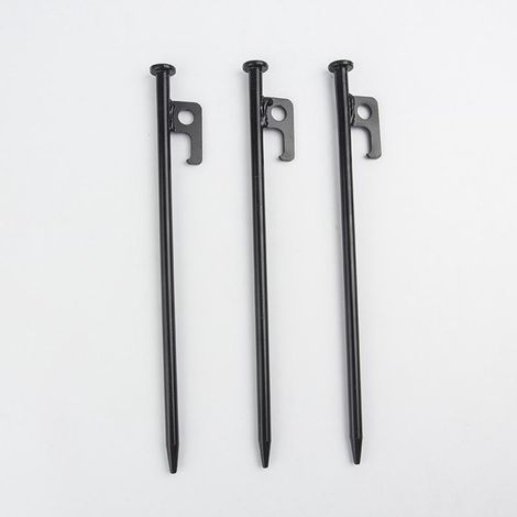 3 piquets de tente robustes, 20 cm, en acier forgé haute résistance, avec crochets et trous, utilisés pour la randonnée, le jardinage et les gros rochers. (1/5)