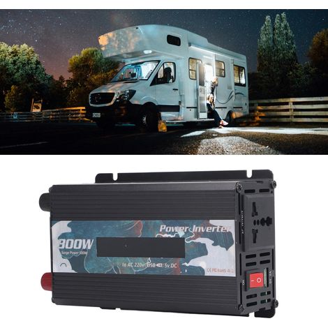300-W-Solarwechselrichter für den Außenbereich, Sinus-Wechselrichter, 12 V/24 V DC auf 220 V AC, mit 2-A-USB-Anschluss, Lüfter und LCD-Display, Schwarz, 12 V DC (1/5)