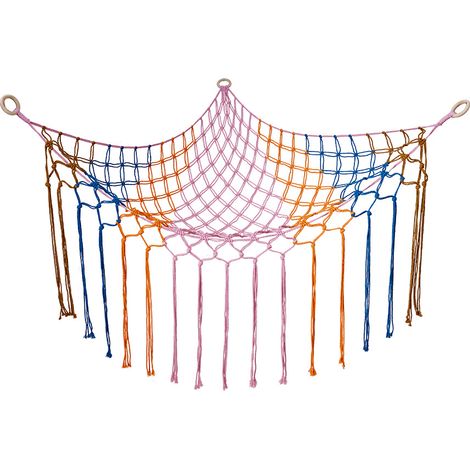 Red colgante de felpa, almacenamiento de felpa para la habitación de los niños, almacenamiento de juguetes para la habitación de los niños, hamaca de felpa estilo boho, almacenamiento de peluches de g