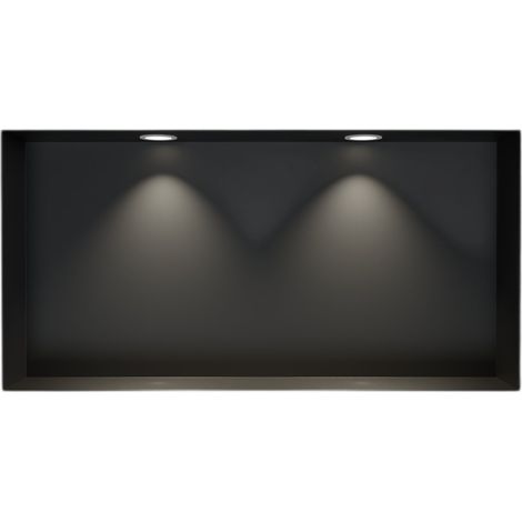 BERNSTEIN - Niche murale douche acier inox + Spot LED, étagère douche encastrable NT206010X - 20x60x10cm (HxLxP) - Noir, 2x Spot Blanc mat