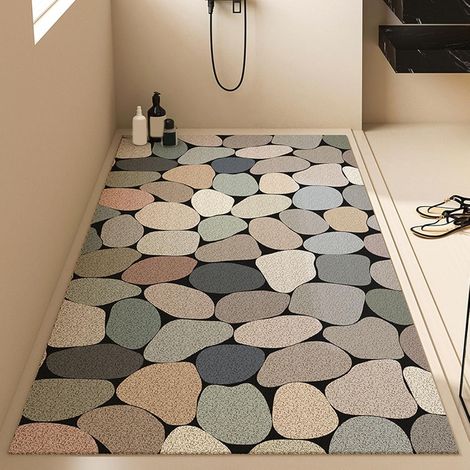 Tapis de Douche 40x60 cm Anti-Glissant - Surface en PVC Souple Motif Cailloux - Confortable et Sécurisé - Drainage Optimal - pour Baignoire (1/5)