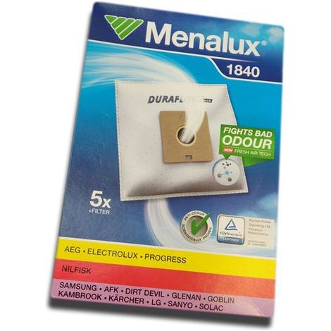 Menalux 1840 Lot de 5 sacs à poussière Pour AEG / Dirt Devil / LG / Privileg / Samsung (1/2)