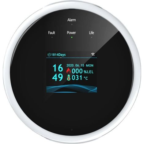 Détecteur de gaz naturel avec alarme WiFi, détecteur de fuite de gaz naturel pour la maison, solénoïde de gaz pour les pièces, détecteur de gaz combustible alimenté par USB sans électricité ou (1/4)