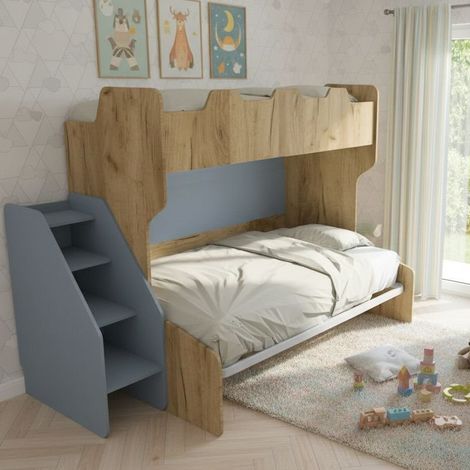 Letto a castello 3 posti con terzo letto estraibile e scaletta contenitore - Una piazza e mezza - Quercia e Avio