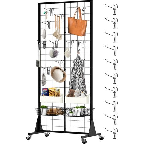 Grille d’Exposition sur Pied, 60x160cm Présentoir de vente au détail, Présentoirs Robustes avec base triangulaire, avec Crochets Inclus, pour Magasin de Détail, Salon, Magasin (1/5)