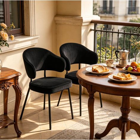 Juego de 2 sillas de comedor de terciopelo negro con reposabrazos, 47 x 50 x 83,5 cm (1/5)
