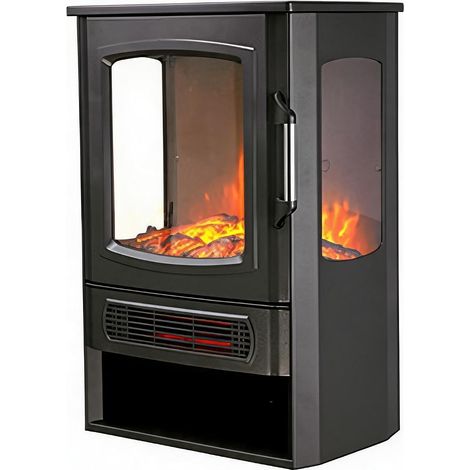 Cheminée électrique indépendante 3 faces vitrées 2000 W noir (1/2)