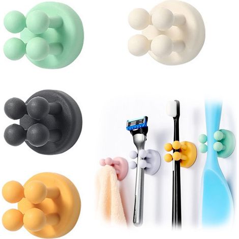 Set di 4 porta rasoio senza trapano, porta spazzolino, porta rasoio da donna, porta doccia adesivo, porta penna, clip per asciugamano (4 pezzi)