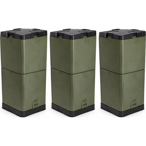 600L-Set of 3 x 200L Aerobin Hot Composter Garden Bin-Olive Green (1/5)