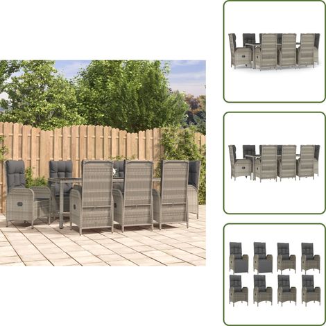 Cuscini per seduta - vidaXL Set da Pranzo da Giardino 9 pz con Cuscini in Polyrattan Grigio - Cuscini per schienale