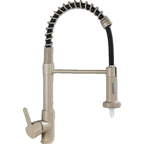 Ensemble de robinet de cuisine à ressort, mitigeur à une poignée avec deux modes d'eau, robinet mélangeur d'eau chaude et froide à tirage vers le bas, Beige avec point (1/2)