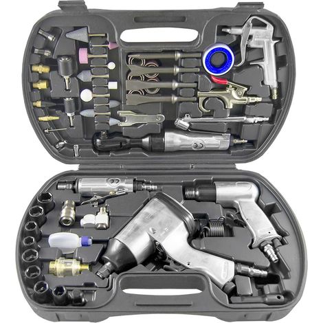 Kit herramientas neumaticas: Pistola impacto + carraca neumática + mini pulidora neumática + pistola de soplado + pistola de soplado recta + accesorios (1/2)