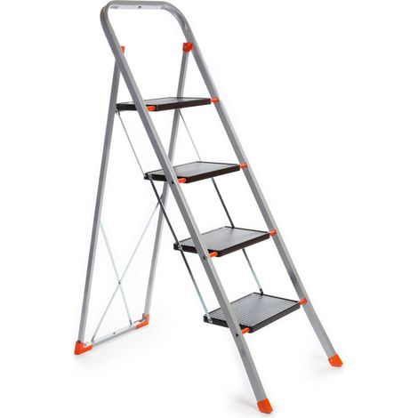 Toolland Escalera de Tijera, 4 peldaños, Plegable, Taburete doméstico con asa Alta, pies Antideslizantes y Perfil Antideslizante en Ambos peldaños, Revestimiento epoxi, Metal, Capacidad de Peso hasta