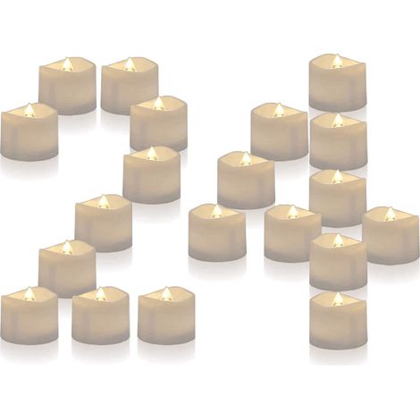 24 velas LED tipo candela, sin llama, con pilas incluidas, crean un ambiente realista, ideales para bodas, hogares y uso en exteriores. (1/5)