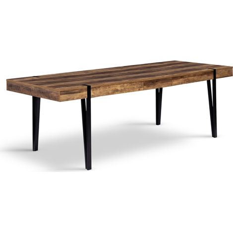Idmarket – Table à manger extensible rectangle 8-12 personnes – Bois effet vieilli – Pieds épingles noirs – Longueur 200-240 cm