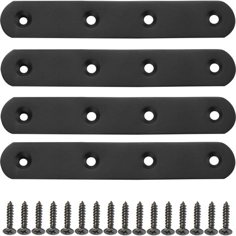 Lot de 4 connecteurs plats noirs, plaques de connexion plates, entretoises plates droites, plaque perforée en métal, plaque de connexion en métal noir avec 16 vis pour meubles en bois (1/5)