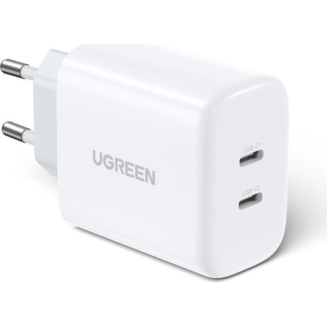 Ugreen Reiseladegerät 2x USB Typ C 40W Power Delivery Schnell-Ladegerät Netzteil Adapter weiß