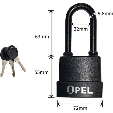 Cadenas haute sécurité avec clé boîte en plastique PVC anti-poussière extérieur – antirouille lot de 2 noir L70mm (1/3)