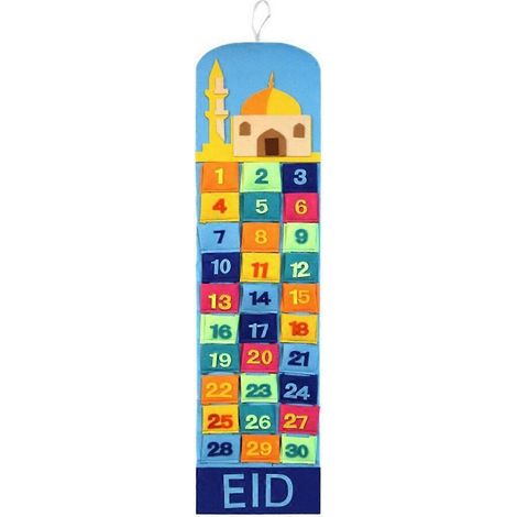 Ramadan Eid Mubarak Kareem Wanddekoration mit nummeriertem Countdown-Kalender, 30 Felder, DIY für Zuhause, Filzaufhänger.