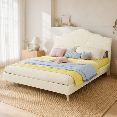 lit 160x200 cm beige – tête de lit capitonnée, sans matelas (1/5)