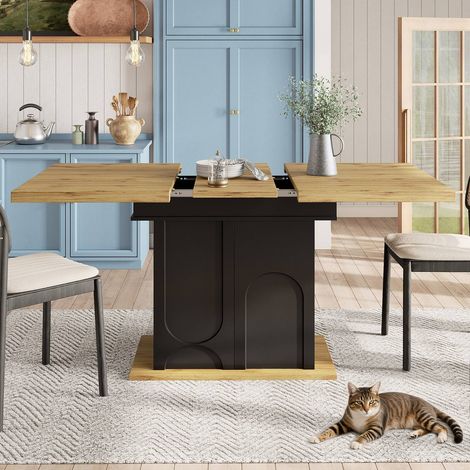 Table à manger extensible 110–140x80 cm avec rangement rabattable, pour 4 à 6 personnes (1/5)
