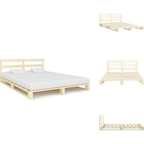 Cadre de lit de palette sans matelas bois massif pin 180x200 cm - Cadre De Lit - Lit Plateforme - Lit En Bois - Lit Double - Meuble Chambre (1/5)