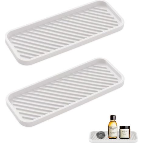 2 Pièces Organiseur évier en Silicone, Porte-Savon Cuisine Antidérapant, Support Éponge, Rangement Savon, Organisateur Cuisine Silicone-Blanc (1/5)