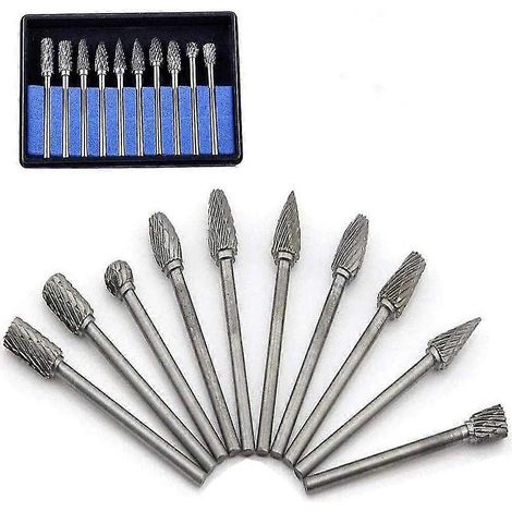 Lot de 10 fraises rotatives en carbure de tungstène avec tête de meulage pour outils rotatifs Dremel, perçage et polissage des métaux (1/5)
