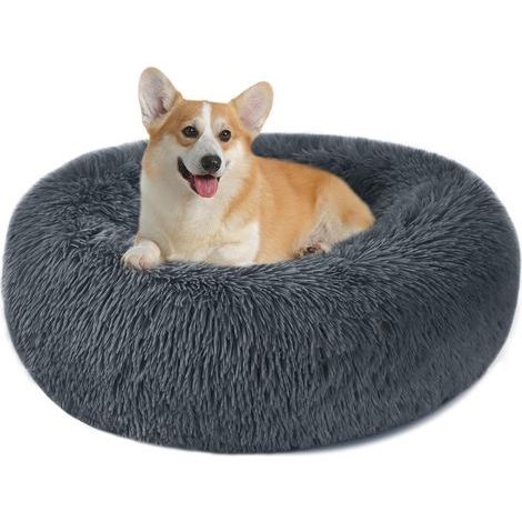 Panier Chien et Chat Moelleux Rond - Coussin Chat et Chien Anti Stress Apaisant en Peluche, Donut Lit Confortable Lavable pour Chat Chien Petit Moyen Taille (Gris foncé,60cm) (1/5)