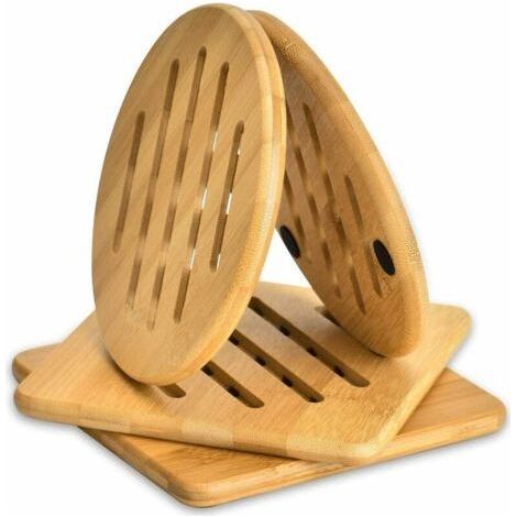 Lot de 4 Sets de Table en Bambou résistant à la Chaleur et aux températures Chaudes et lavables en Bambou pour Cuisine, Bols, casseroles et Assiettes, 2 Dessous de Plat Ronds et 2 carrés 15 c (1/5)
