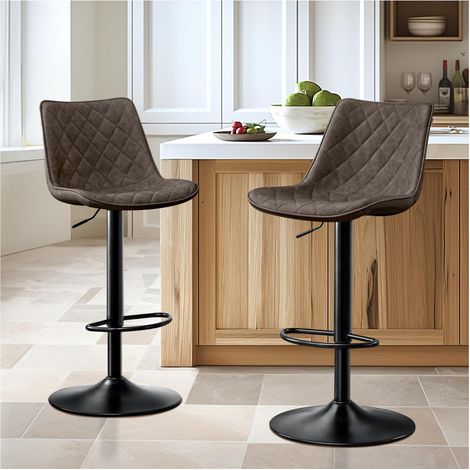 Barhocker 2er Set höhenverstellbar mit Lehne aus Mikrofaserleder, drehbar, braun (1/5)
